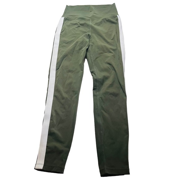 Zyia Active Side Striped High Rise Leggings Size 2 Green Cream - Picture 2 of 10